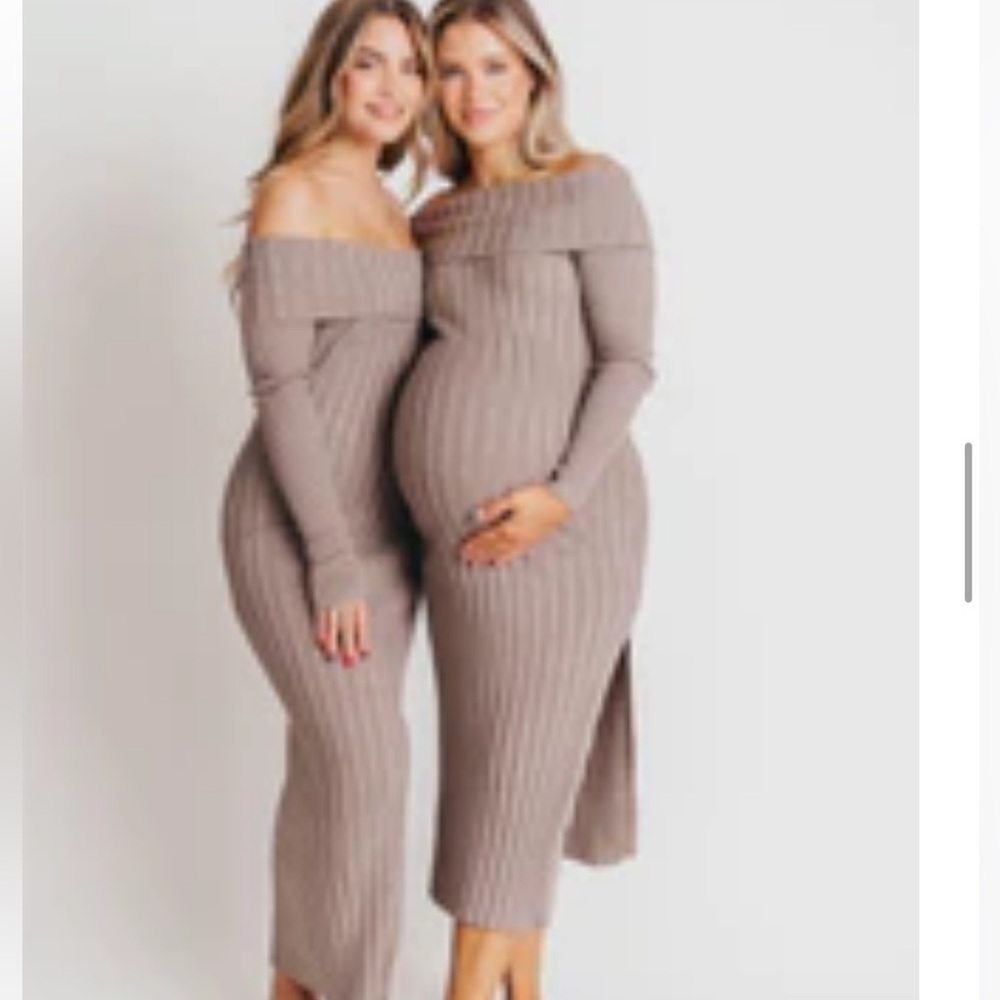 Natalia Off-the-Shoulder Sweater Maxi Dress in Taupe